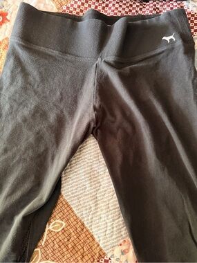 PINK Victoria's Secret Black Leggings with Small White Dog Logo